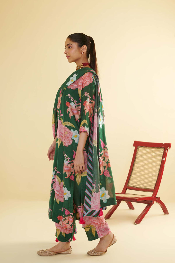 Floral Fiesta Green EMBROIDERED KURTA SET of 3