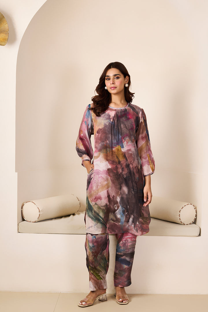 Feriha Pink Pintuck Kurta - Set of 2