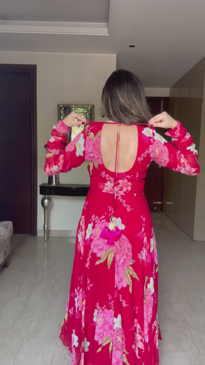 Mitali in Floral Fiesta Red printed Anarkali with Chooridar and Dupatta- Set of 3