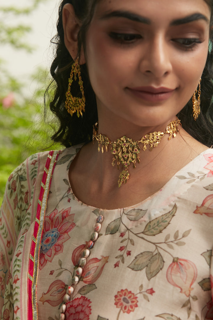 Daisy White Printed Short kurta with Sharara and Dupatta- Set of 3