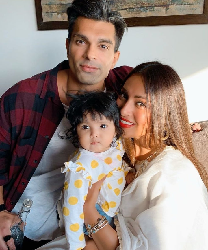 Bipasha Basu in Off White Red Hand Block Printed Cotton Anarkali Kurta with Palazzo and Chanderi Crushed Dupatta- Set of 3