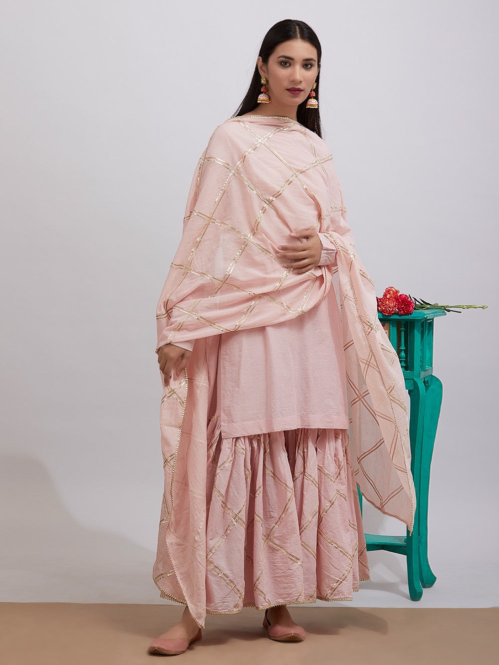 Pink gota sharara set - set of 3