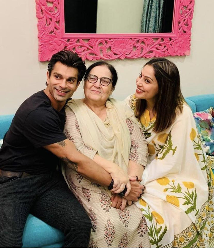 Bipasha Basu in Yellow Cotton Kalidar Gota Kurta with Off White Hand Block Printed Palazzo and Mulmul Dupatta- Set of 3