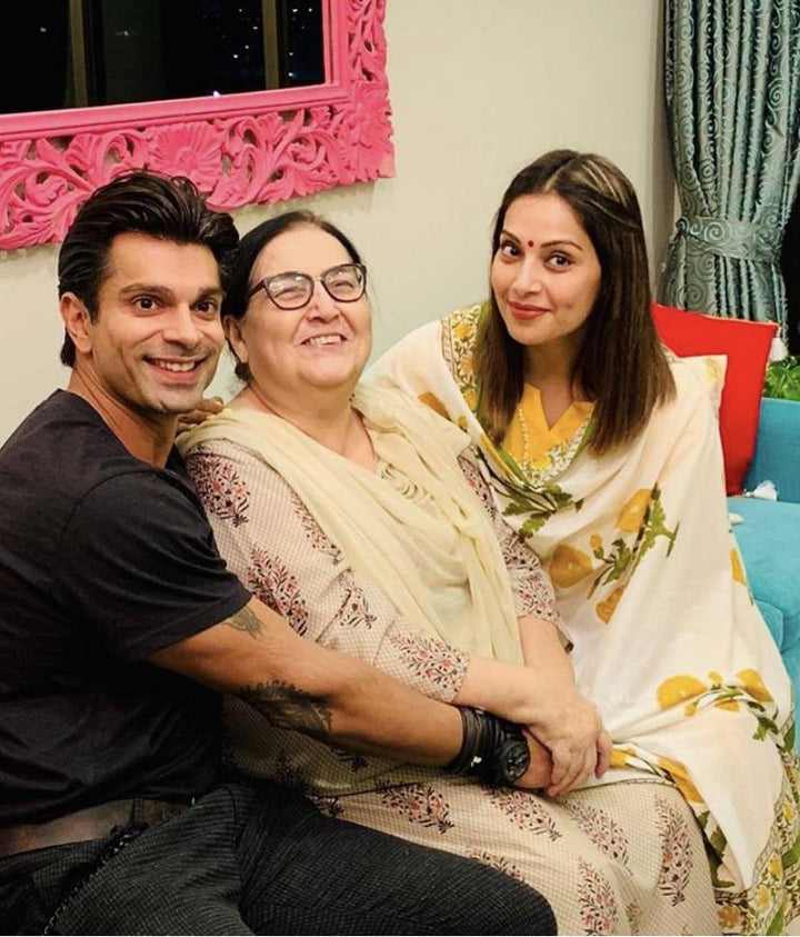 Bipasha Basu in Yellow Cotton Kalidar Gota Kurta with Off White Hand Block Printed Palazzo and Mulmul Dupatta- Set of 3