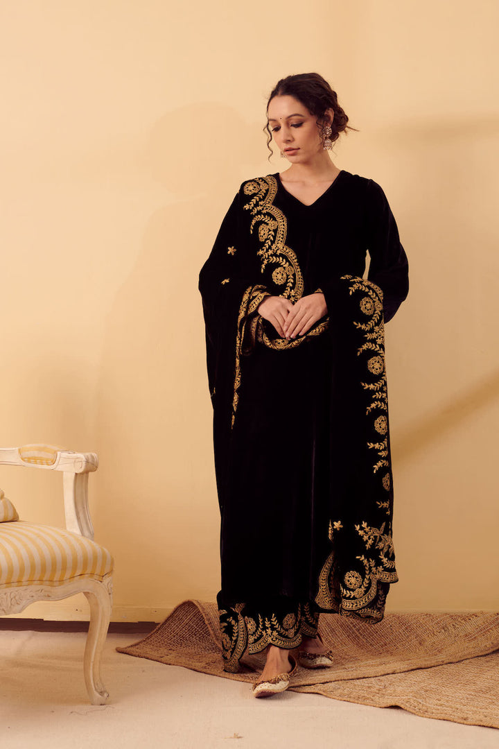 Naveli Black Zari Embroidered Kurta with Salwar set