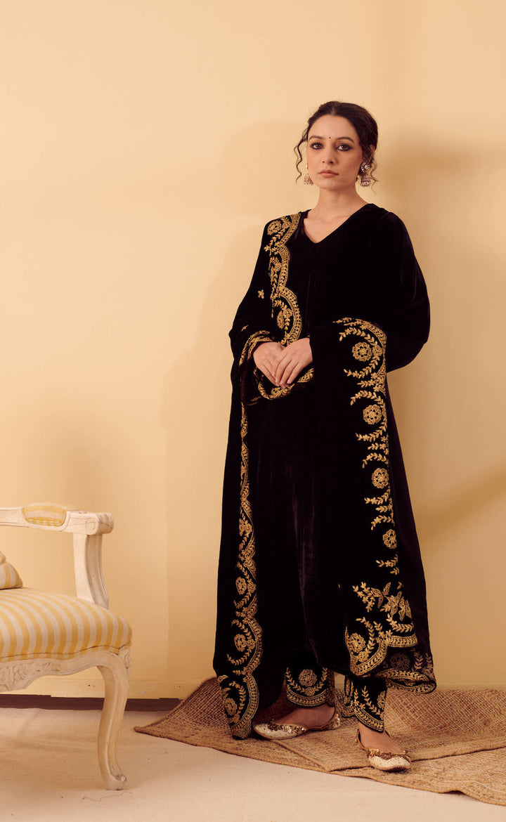 Naveli Black Zari Embroidered Kurta with Salwar set