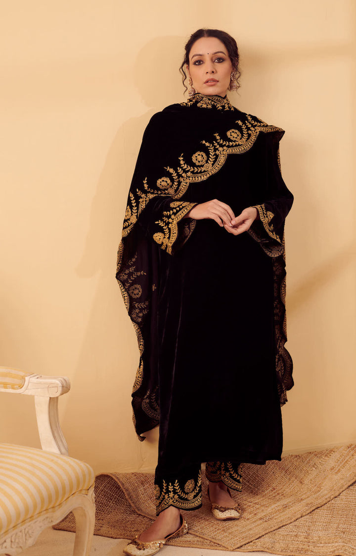 Naveli Black Zari Embroidered Kurta with Salwar set