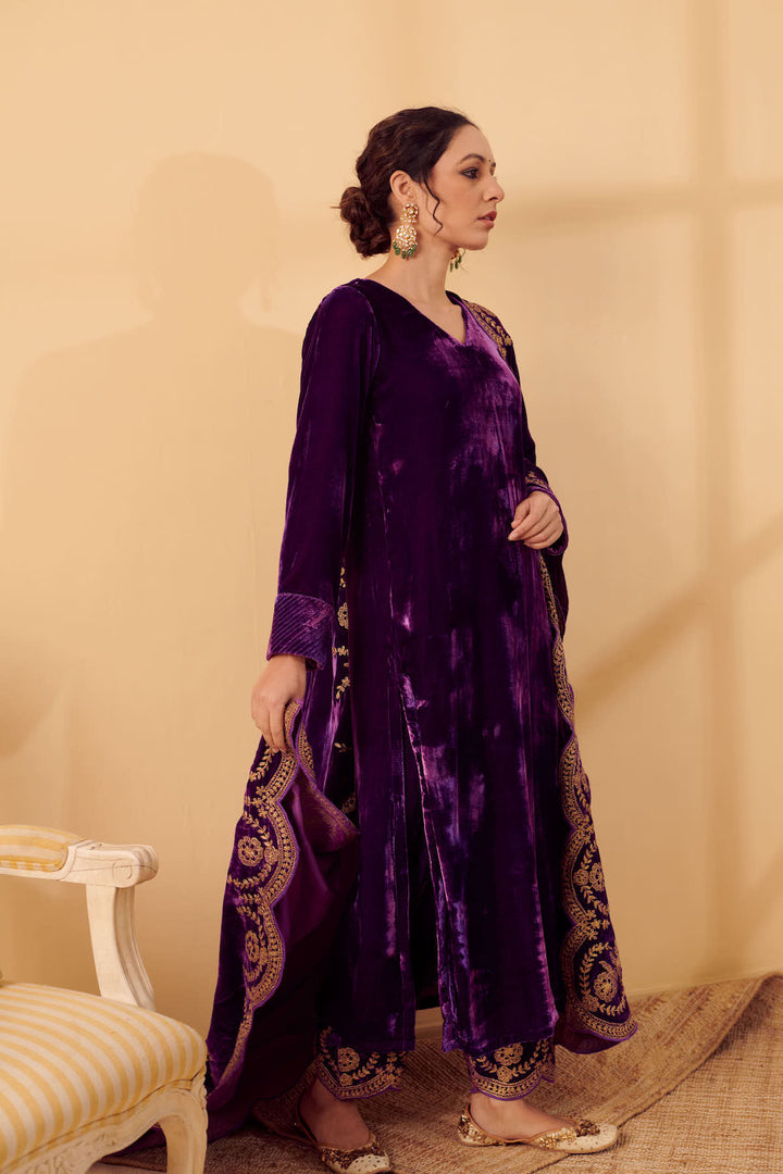 Naveli Purple Zari Embroidered Kurta with Salwar set