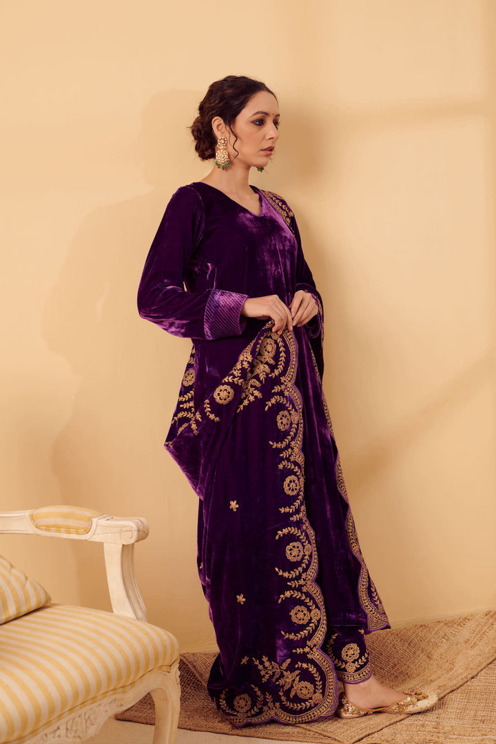 Naveli Purple Zari Embroidered Kurta with Salwar set