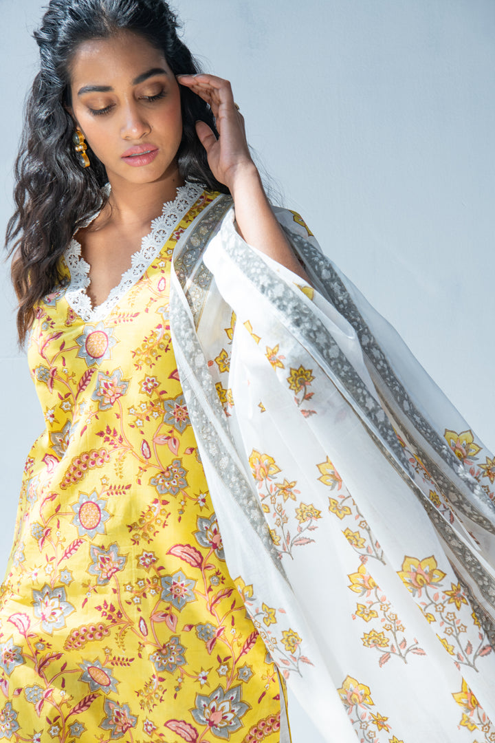 Basant Yellow Sleeveless Kurta Set of 3