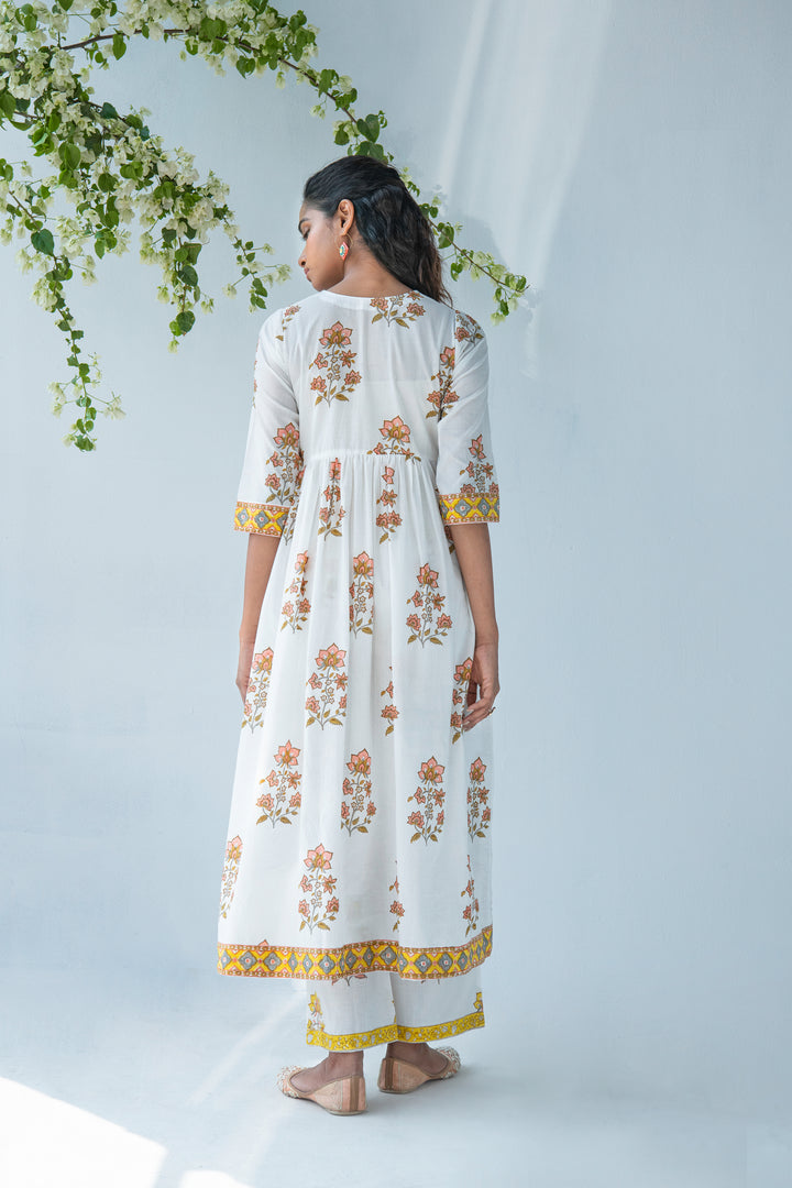 Offwhite anarkali with palazo and duppata - set of 3