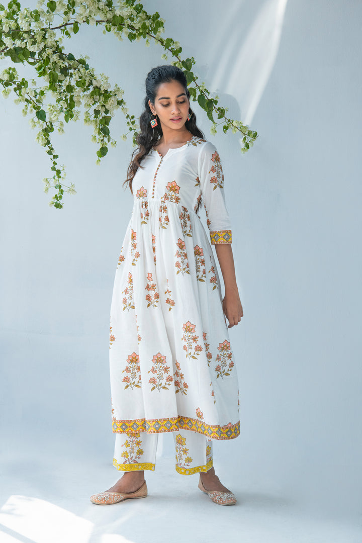 Offwhite anarkali with palazo and duppata - set of 3