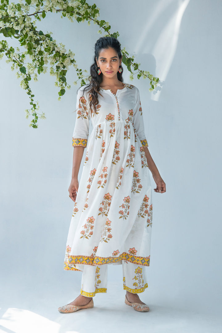 Offwhite anarkali with palazo and duppata - set of 3