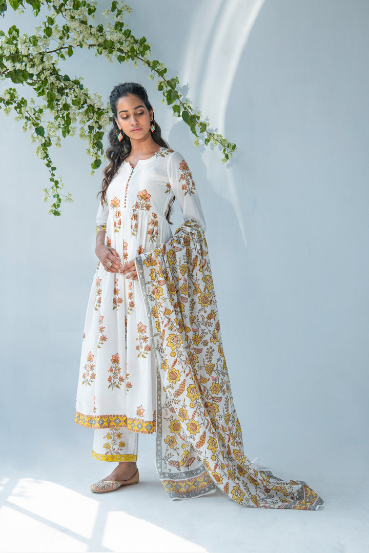 Offwhite anarkali with palazo and duppata - set of 3