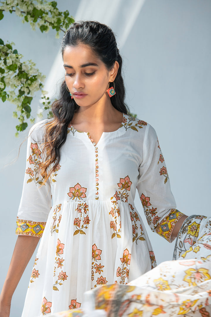 Offwhite anarkali with palazo and duppata - set of 3