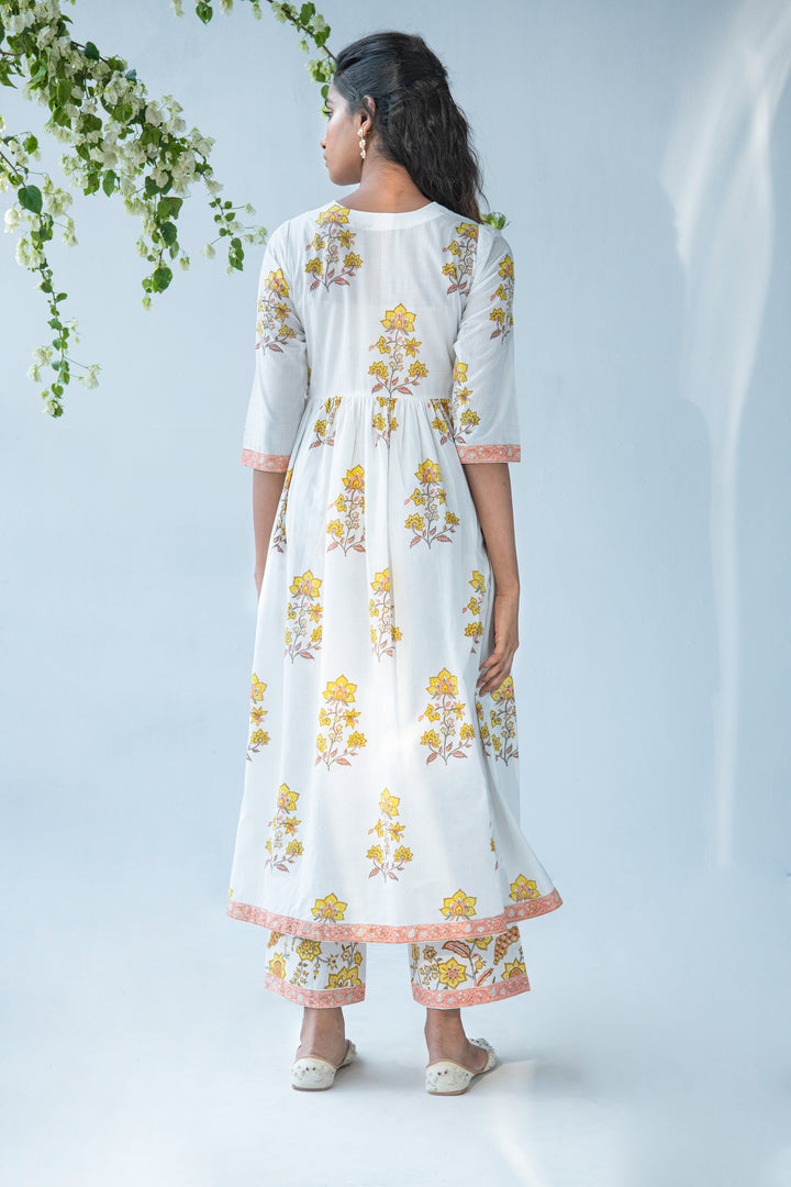 Offwhite Buta anarkali with Palazo and Duppata - set of 3