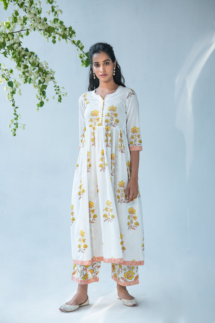 Offwhite Buta anarkali with Palazo and Duppata - set of 3