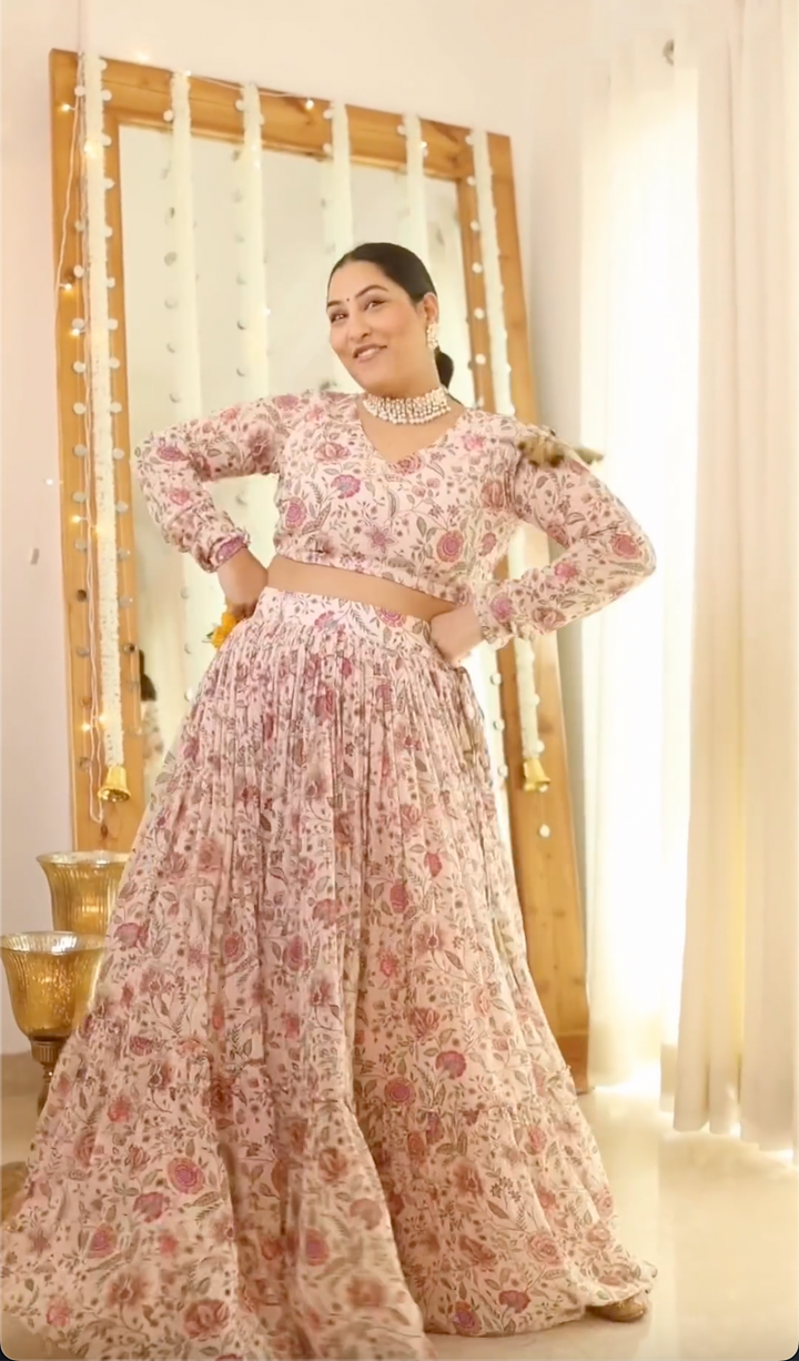 Sakshi In  Raag Daisy White Floral print Lehenga with Floral print Blouse and Dupatta - Set of 3