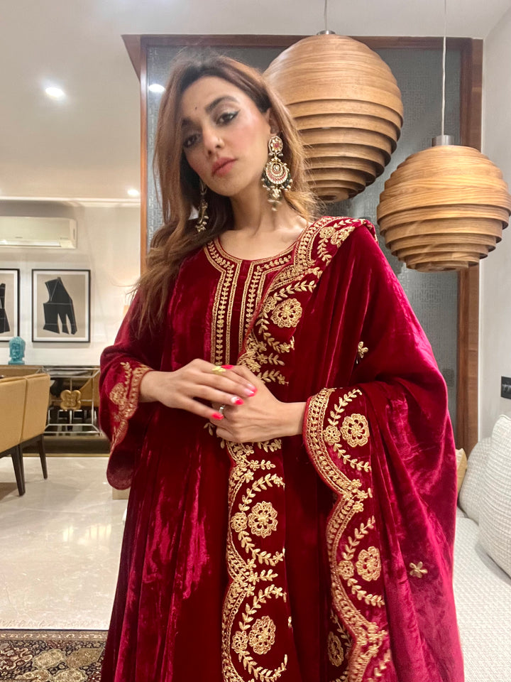 Mehak Jain in Naveli Deep Red Zari Embroidered Anarkali with Salwar set