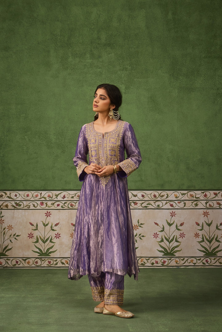 Reet Lilac Tissue Anarkali Kurta Set of 3