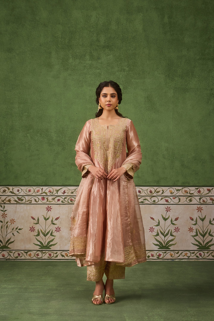 Reet Blush Pink Tissue Anarkali Kurta Set of 3
