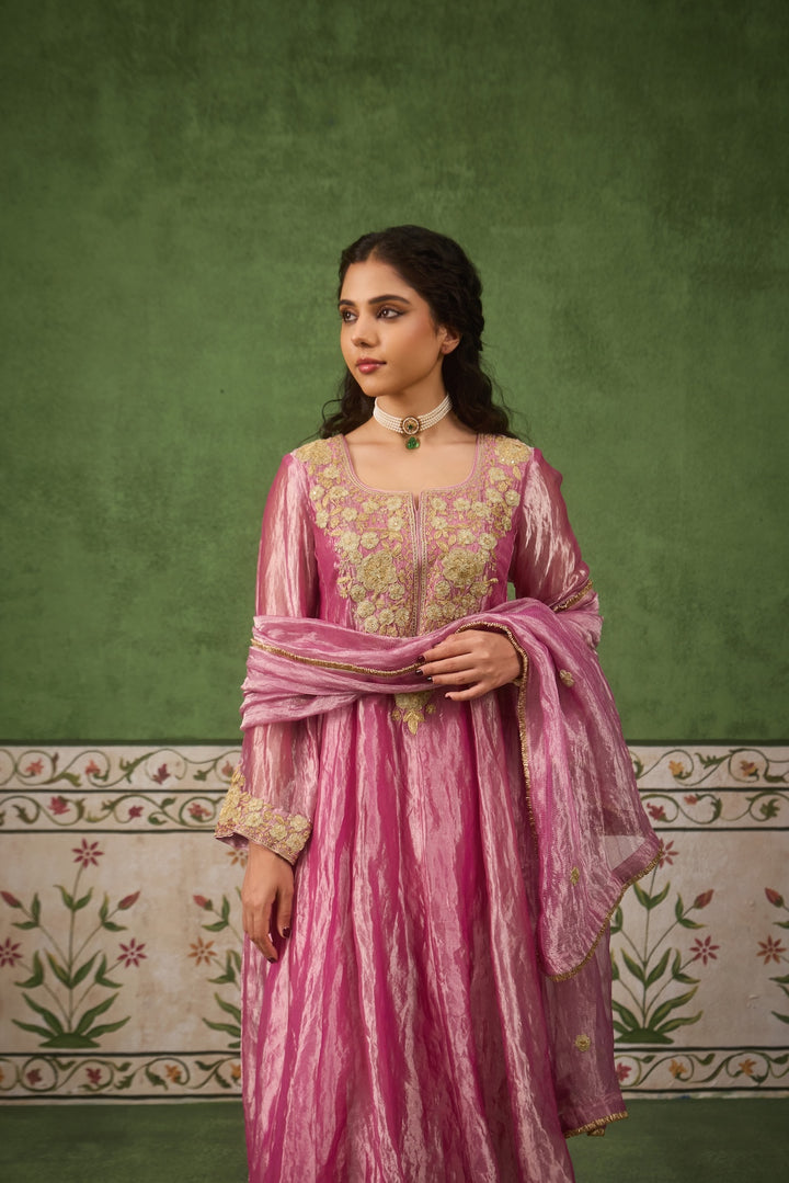 Reet Mauve Tissue Anarkali Kurta Set of 3