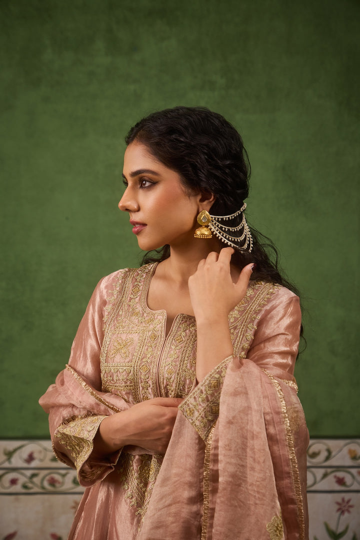 Reet Blush Pink Tissue Anarkali Kurta Set of 3