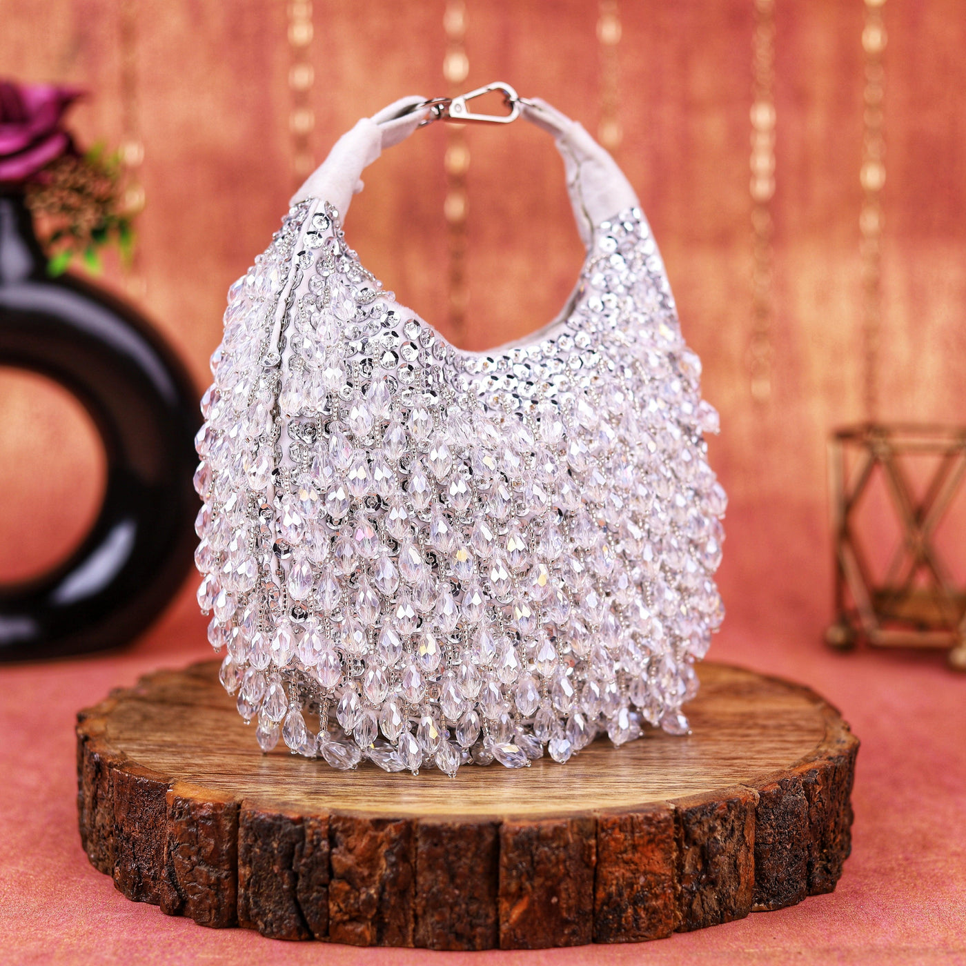 Silver crystal moon bag