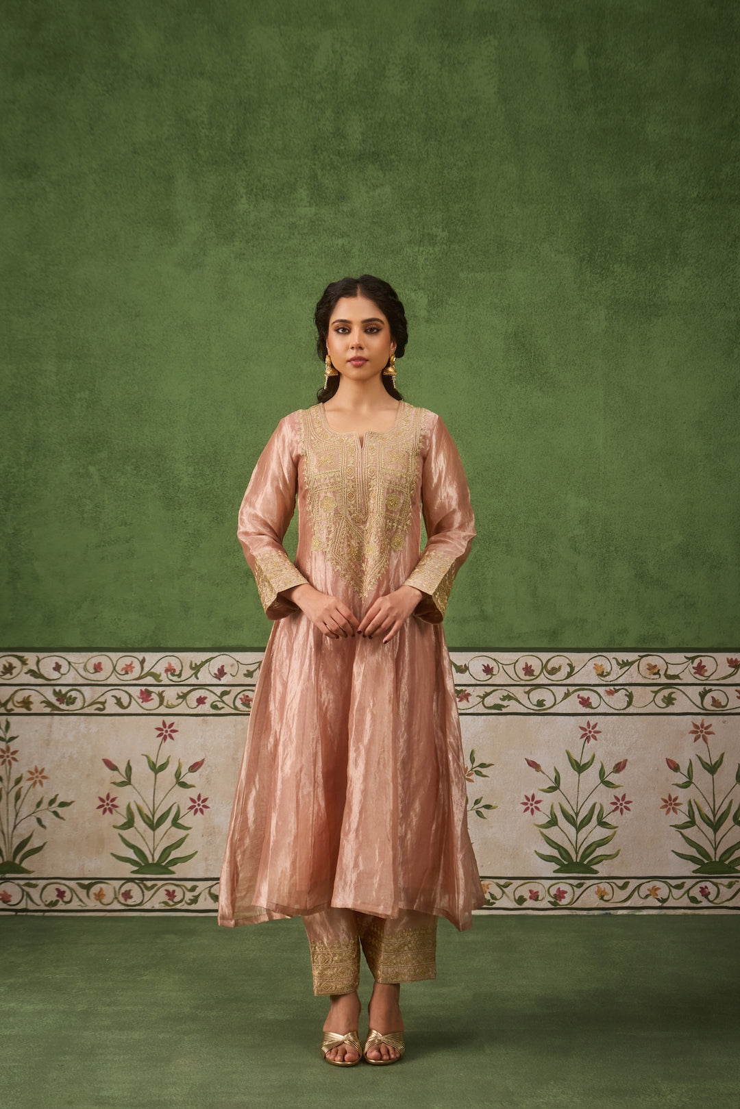 Reet Blush Pink Tissue Anarkali Kurta Set of 3