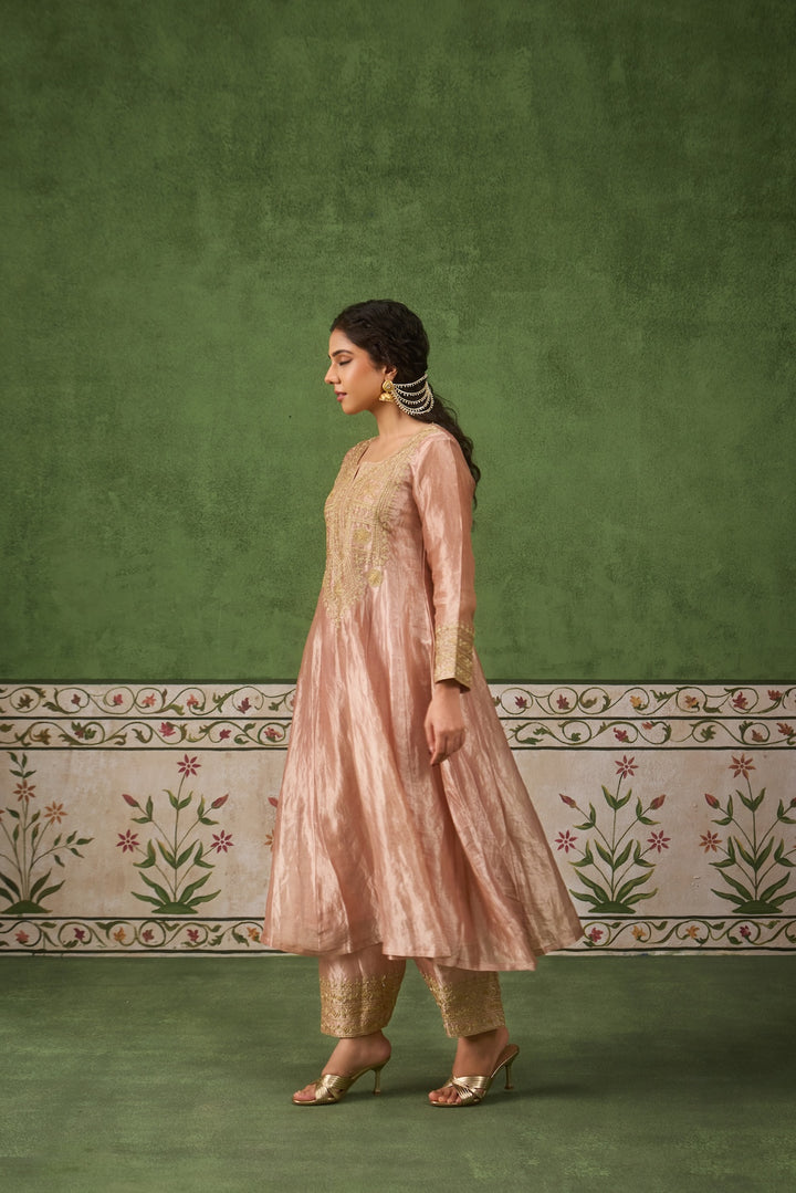 Reet Blush Pink Tissue Anarkali Kurta Set of 3