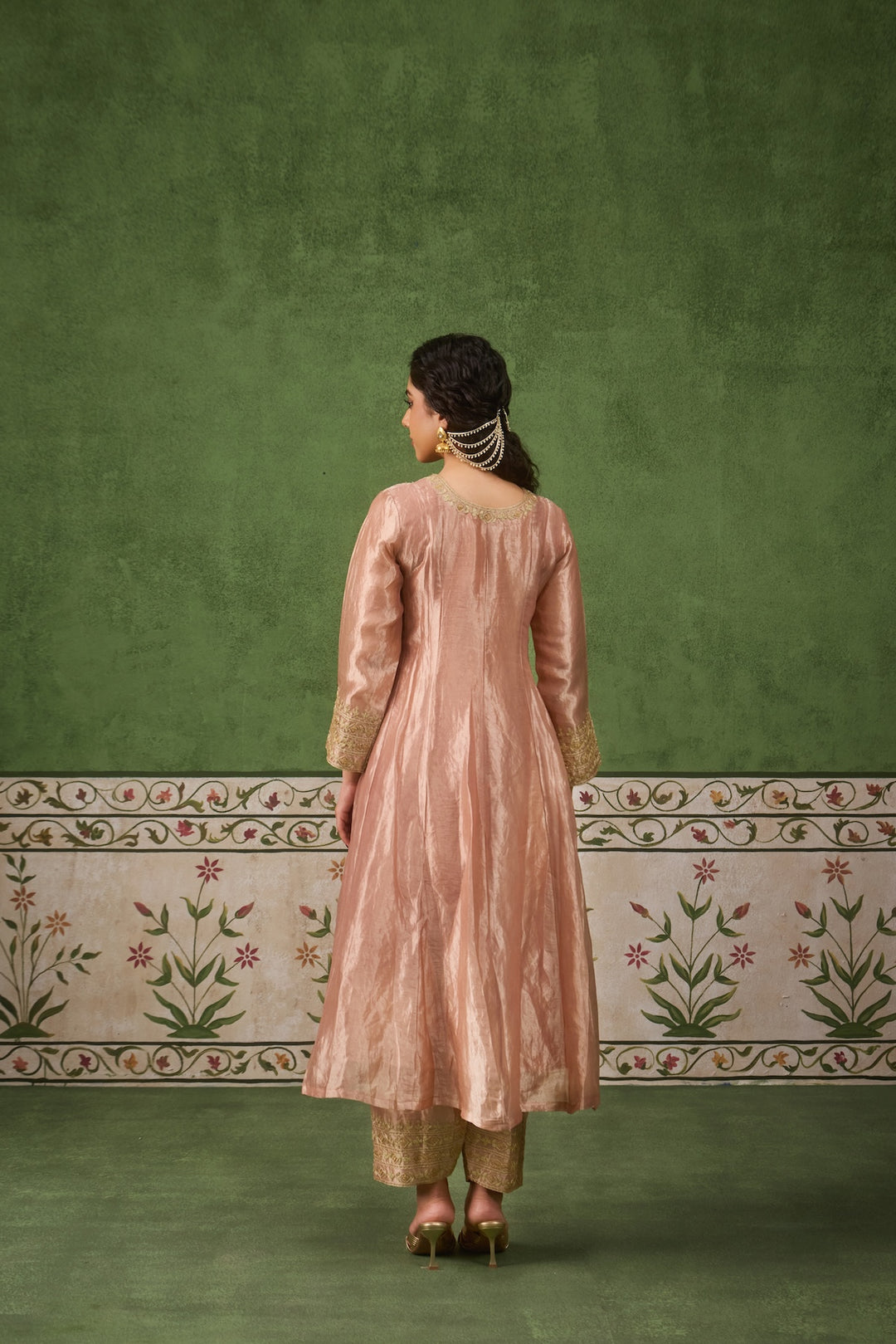 Reet Blush Pink Tissue Anarkali Kurta Set of 3