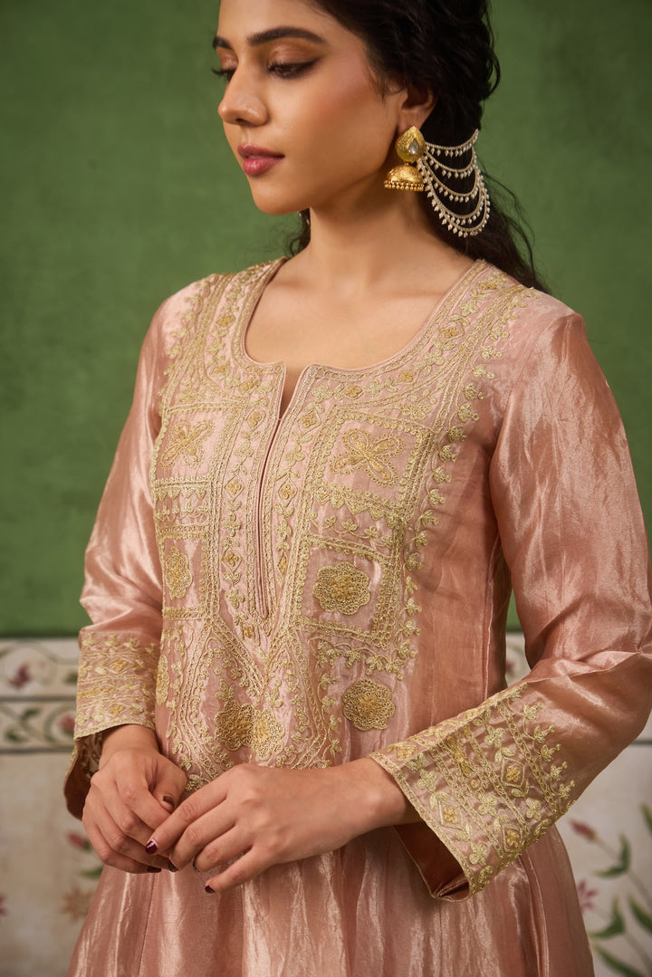 Reet Blush Pink Tissue Anarkali Kurta Set of 3