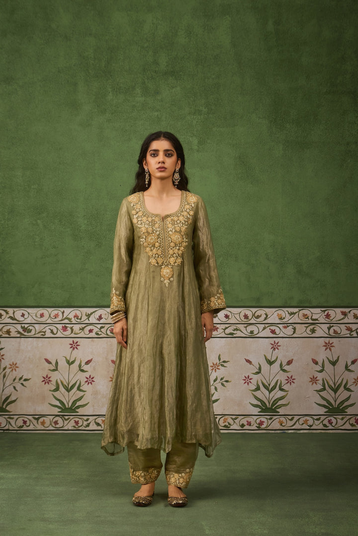 Reet Sage Green Tissue Anarkali Kurta Set of 3