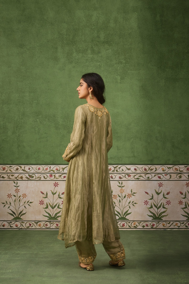 Reet Sage Green Tissue Anarkali Kurta Set of 3