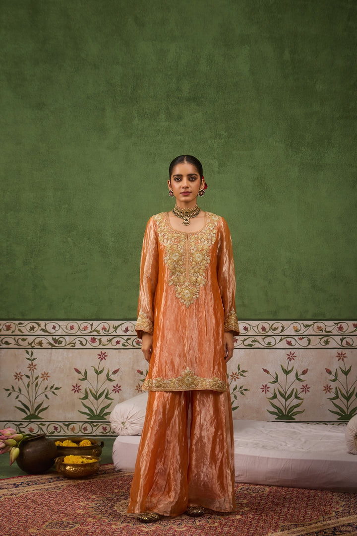 Reet Orange Tissue Sharara Set of 3