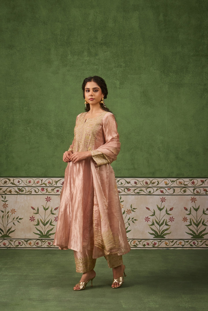 Reet Blush Pink Tissue Anarkali Kurta Set of 3