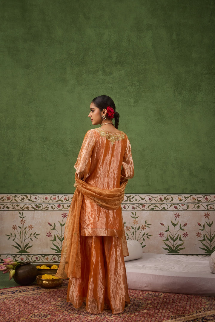 Reet Orange Tissue Sharara Set of 3