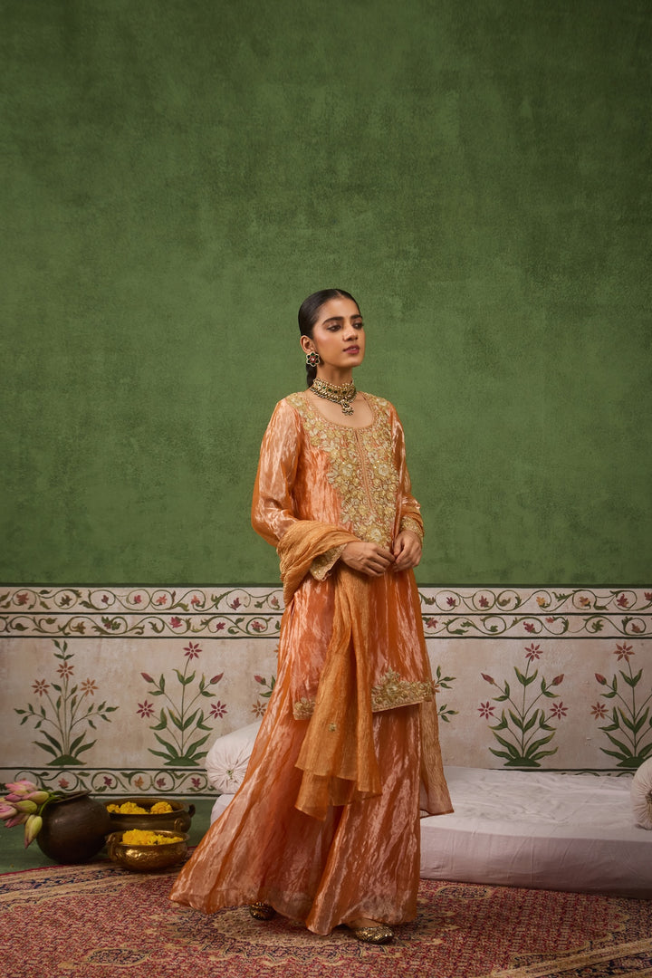 Reet Orange Tissue Sharara Set of 3