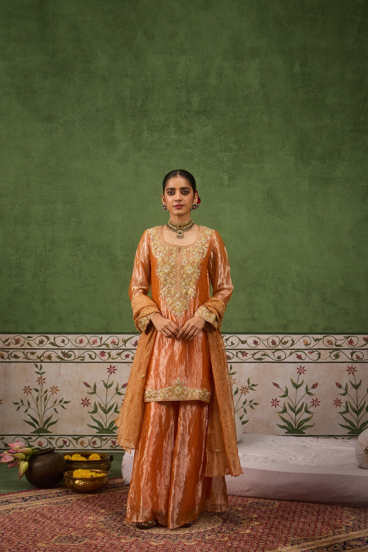 Reet Orange Tissue Sharara Set of 3