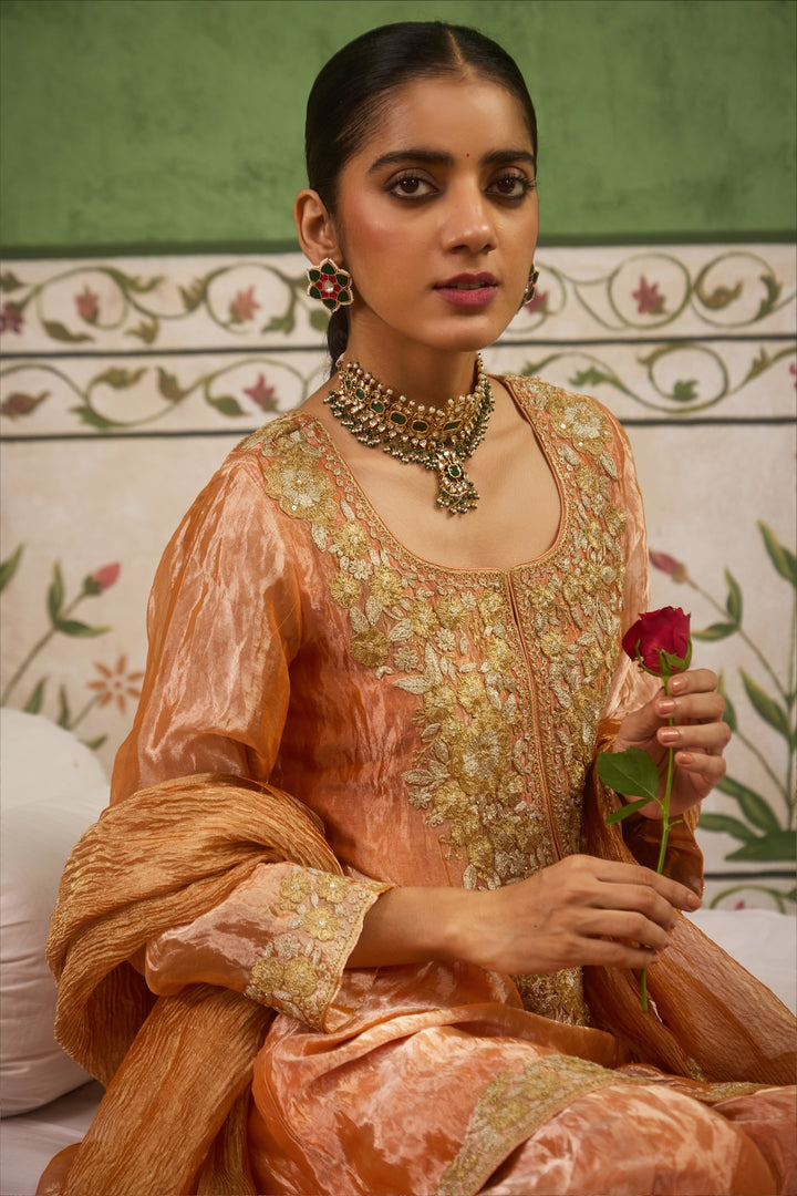Reet Orange Tissue Sharara Set of 3