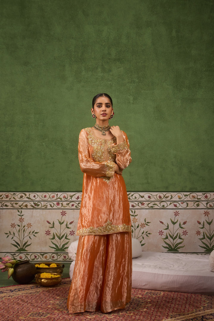 Reet Orange Tissue Sharara Set of 3