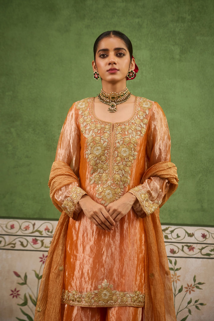 Reet Orange Tissue Sharara Set of 3