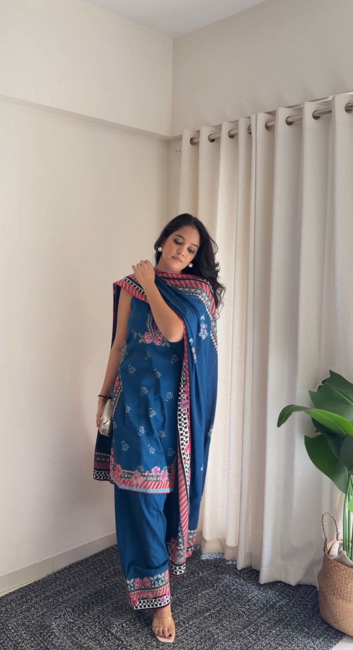 Jugni Blue Sleeveless Kurta with Farshi Salwar Set of 3