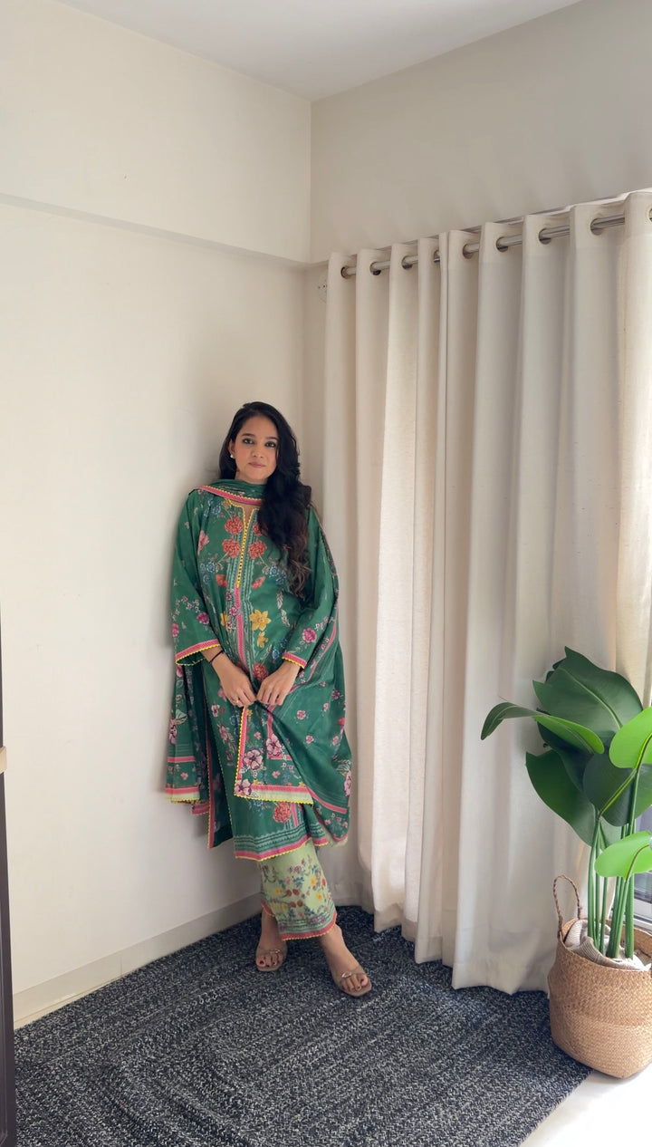 Jugni Green Kurta with Palazzo and Dupatta Set of 3