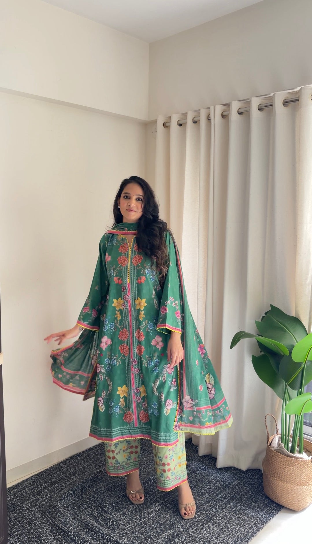 Jugni Green Kurta with Palazzo and Dupatta Set of 3