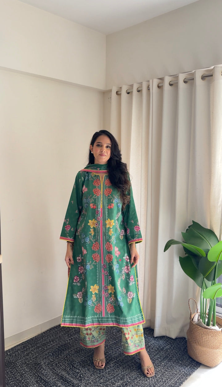 Jugni Green Kurta with Palazzo and Dupatta Set of 3