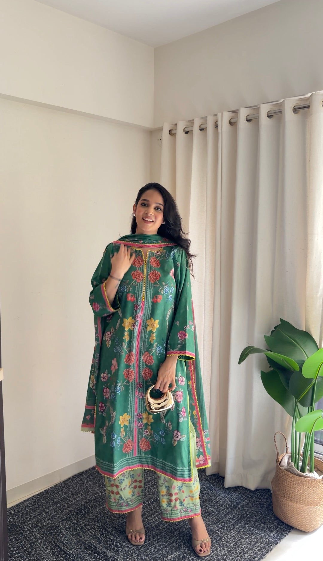 Jugni Green Kurta with Palazzo and Dupatta Set of 3