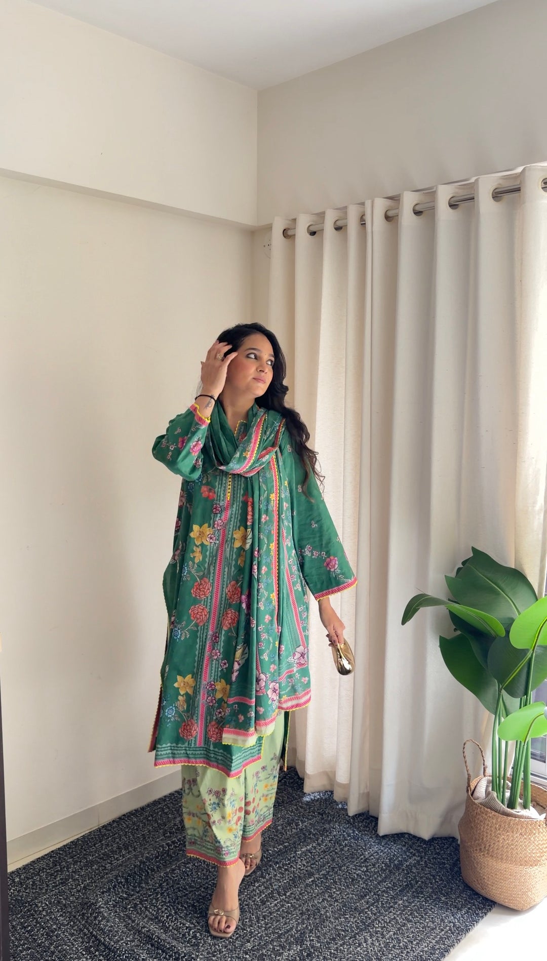 Jugni Green Kurta with Palazzo and Dupatta Set of 3