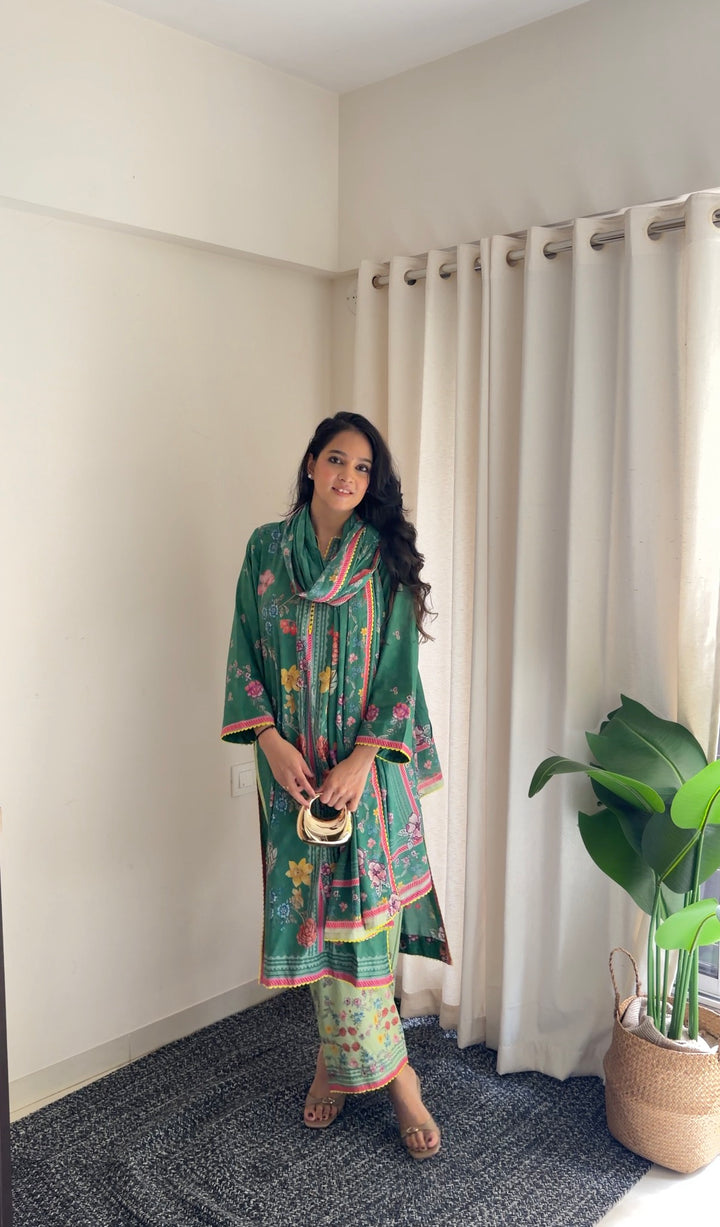 Jugni Green Kurta with Palazzo and Dupatta Set of 3