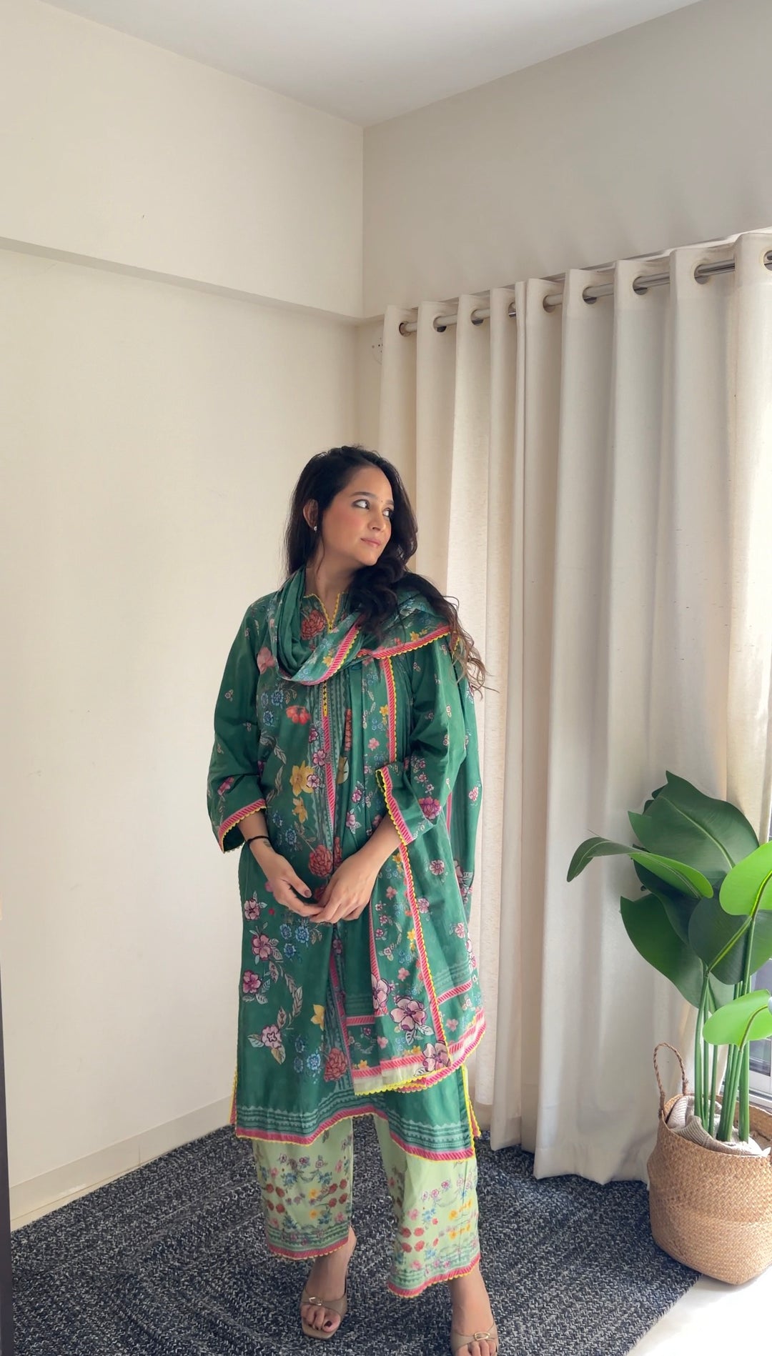 Jugni Green Kurta with Palazzo and Dupatta Set of 3